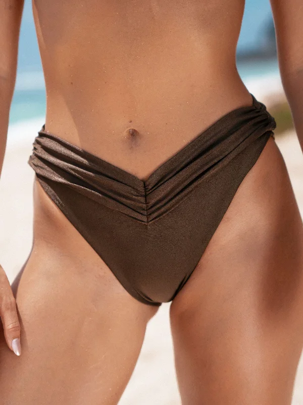 Dark Coffee Ruched Bikini Bottom