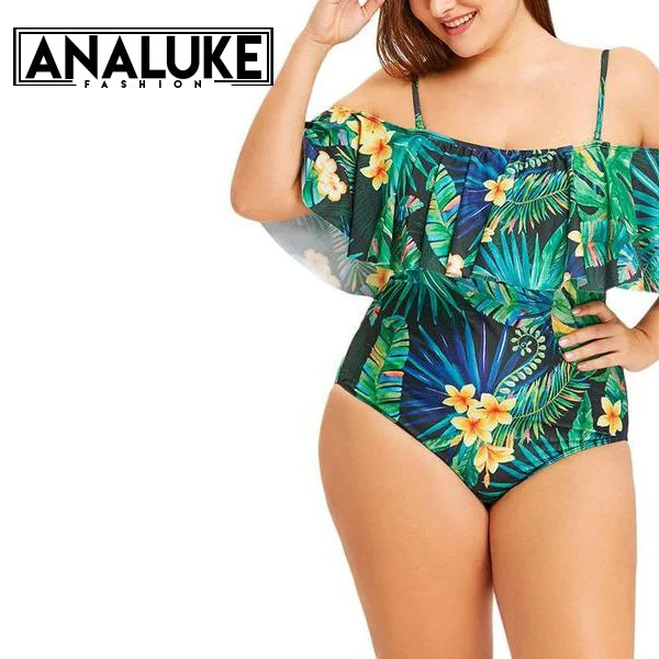 Plus Size Leaf Tropical Swimsuit