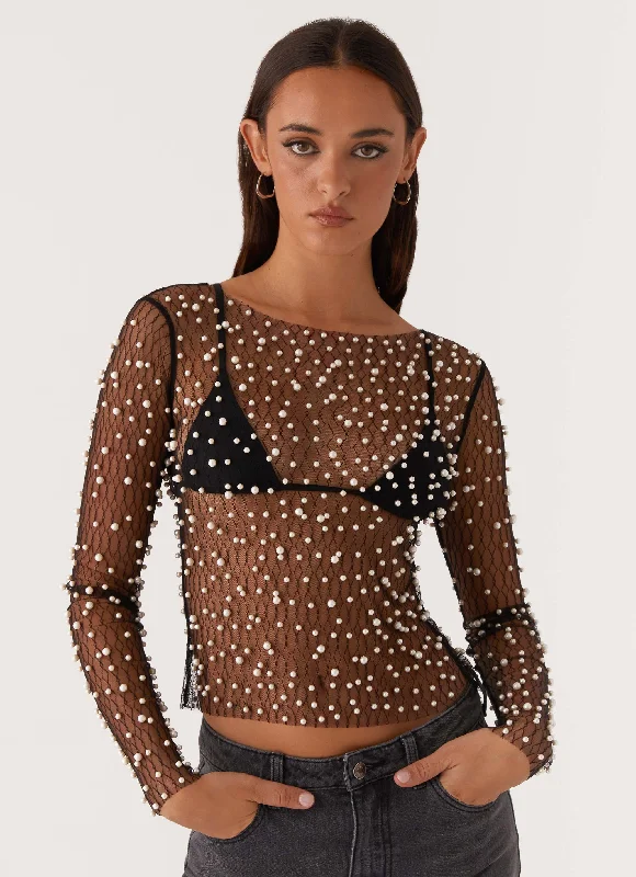 Another Universe Long Sleeve Pearl Top - Black