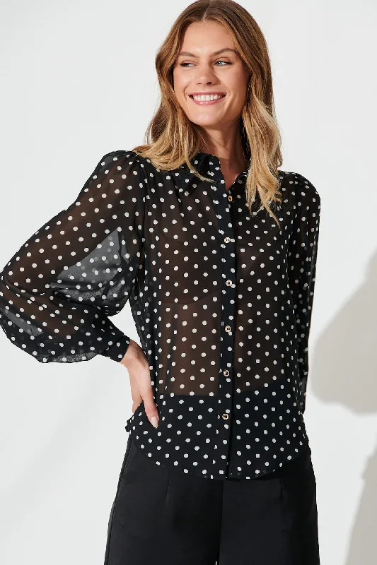 Wynn Shirt In Black With White Spot Chiffon