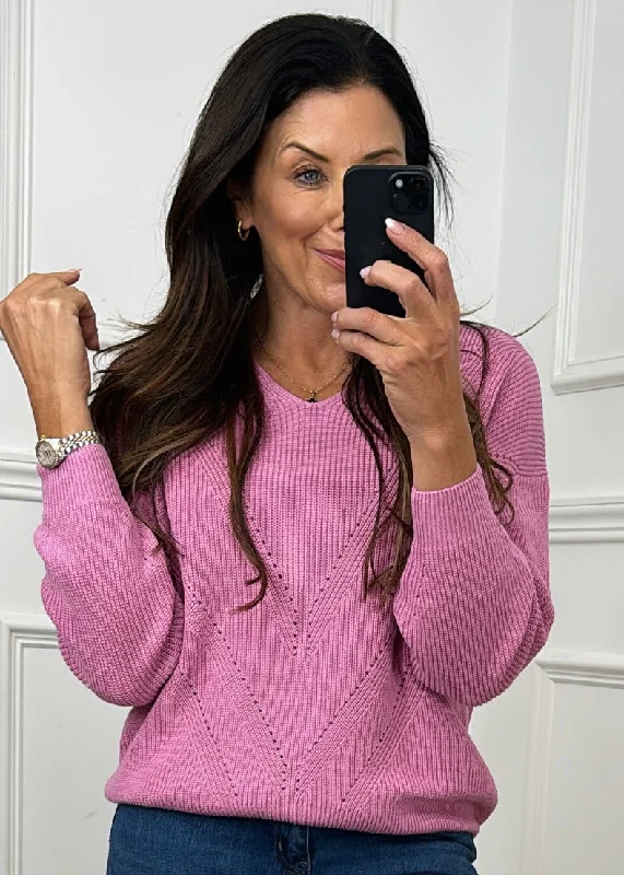 Nia Rose Pink Chevron Knit Jumper