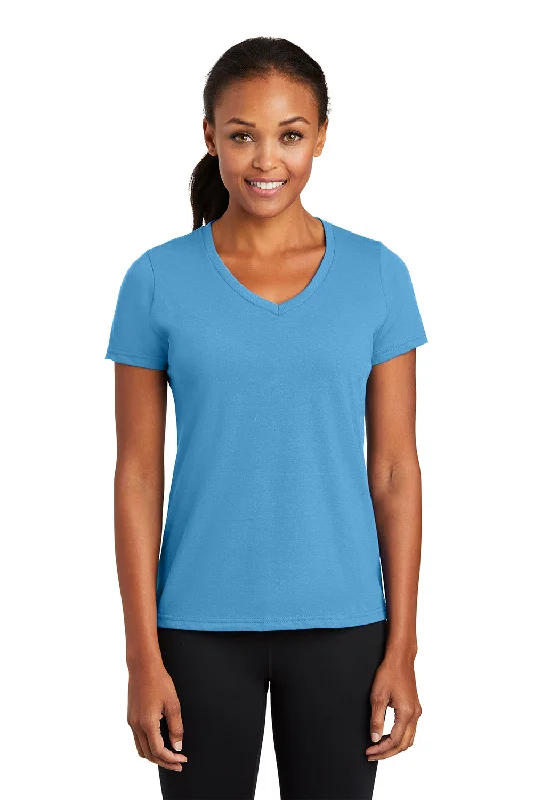 Port & Company Womens Dry Zone Performance Moisture Wicking Short Sleeve V-Neck T-Shirt - Aquatic Blue