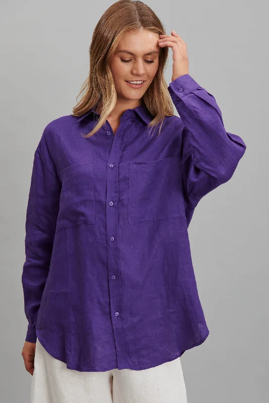 Yola Shirt In Purple Pure Linen