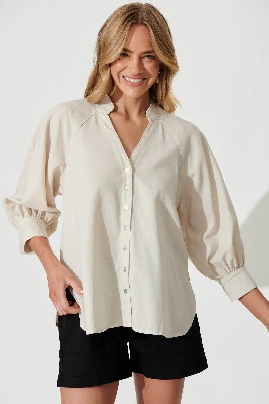 Lancey Top In Beige Cotton Linen Blend