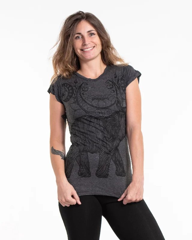 Womens Lotus Elephant T-Shirt in Black