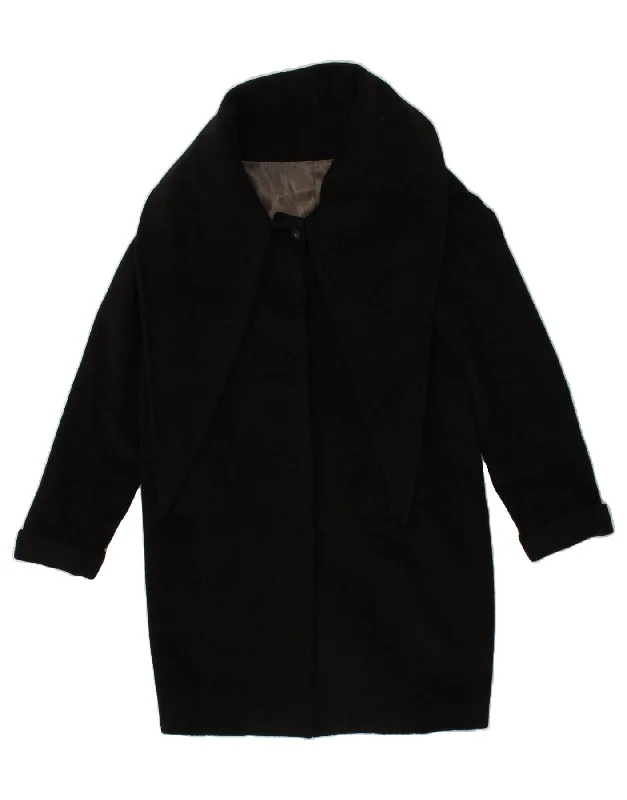 VINTAGE Womens Overcoat IT 42 Medium Black Wool