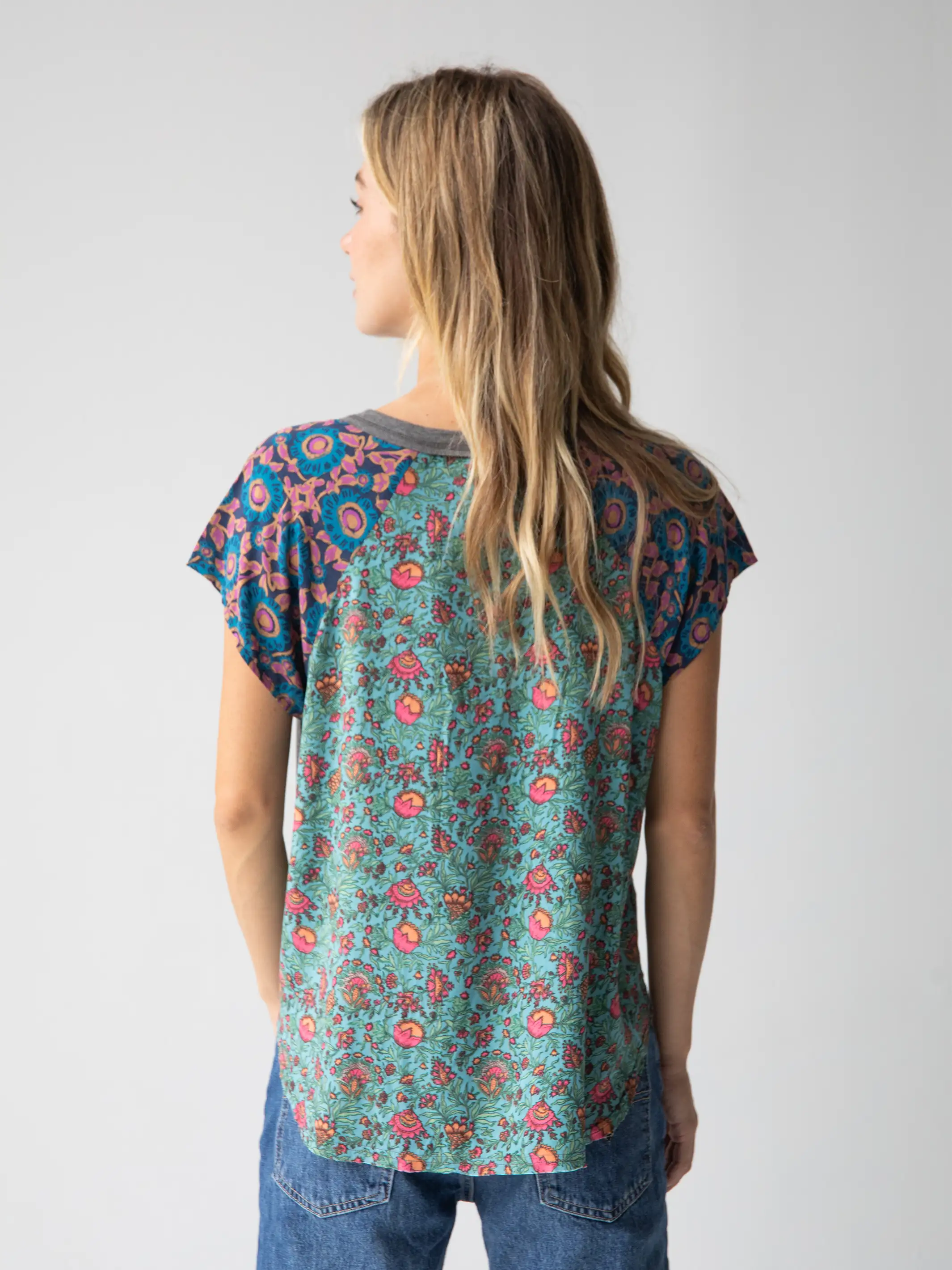 Daphne Mixed Print Top - Teal Turquoise Mixed Floral