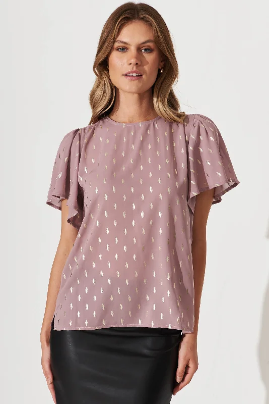 Nadea Top In Dusty Rose With Metallic Fleck