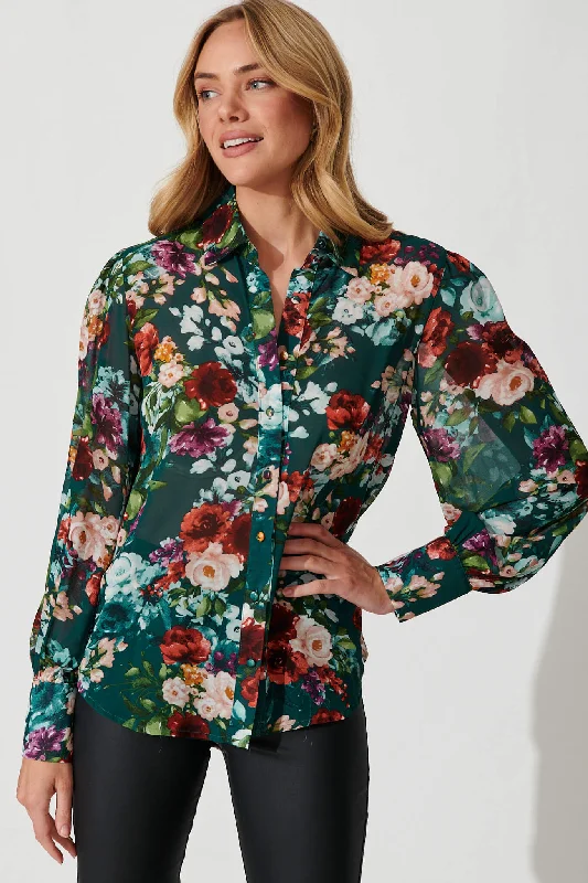 Mavis Shirt In Emerald Floral