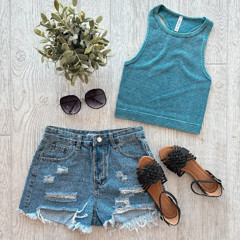 Sophia High-Neck Crop • Vintage Teal