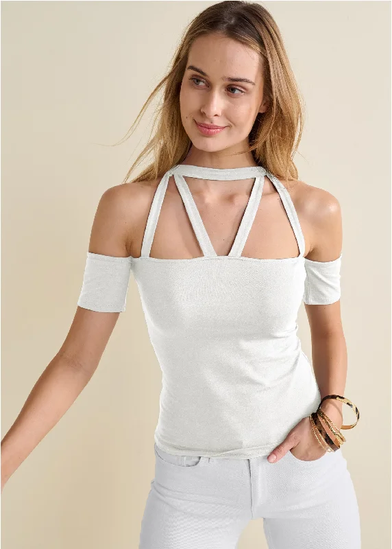 Strappy Open Shoulder Top - Off White