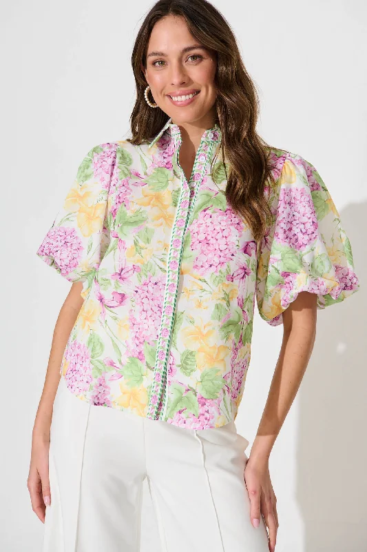 Novara Shirt In Lilac Multi Floral Linen Blend