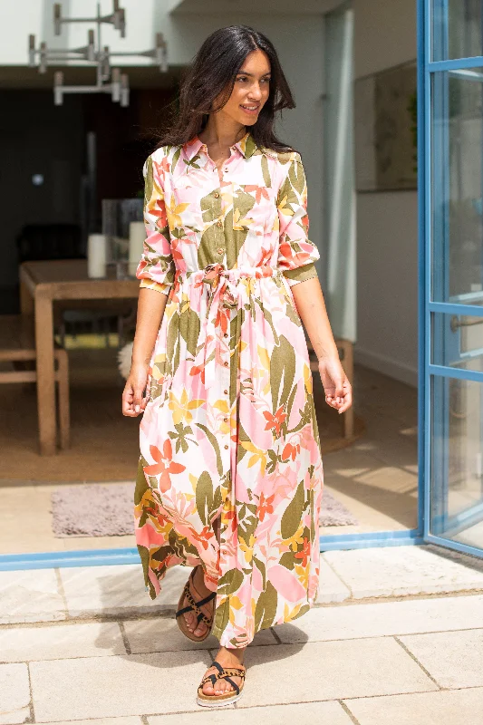 Tropical Palm Shirt Dress