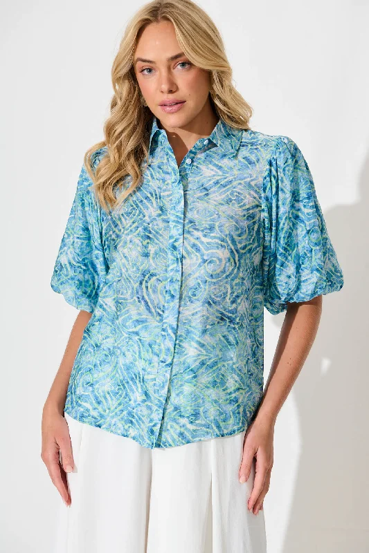 Aeryn Shirt in Blue Print