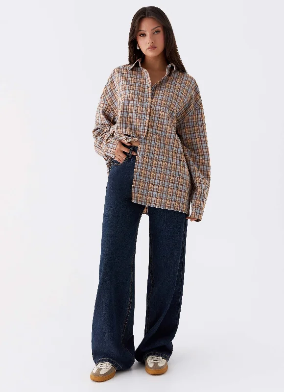 Kyla Oversized Button Up Shirt - Check