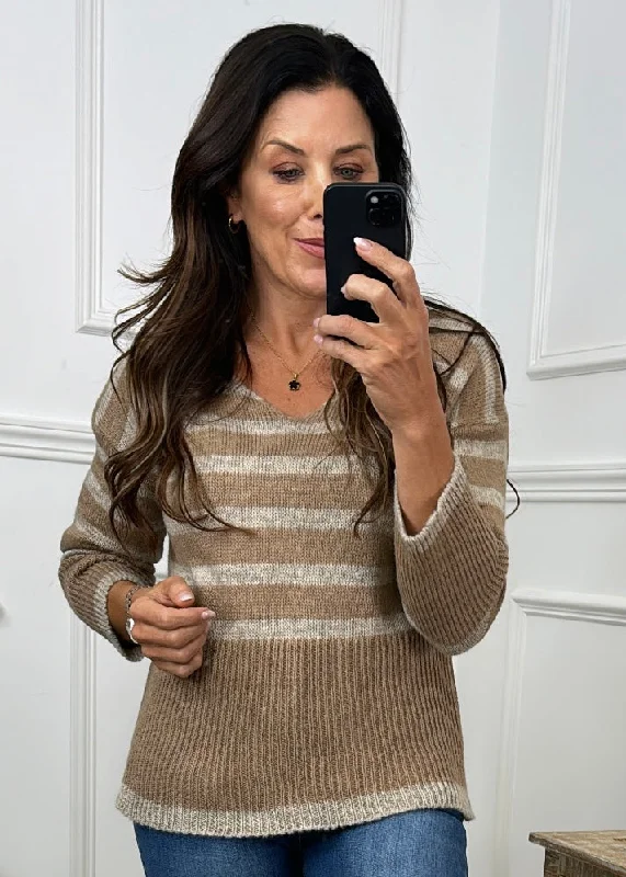 Nora Taupe Stripe Pullover