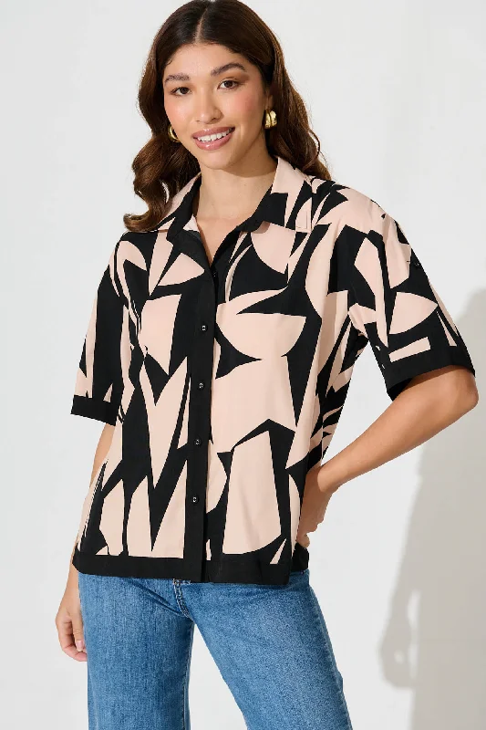 Maysville Shirt In Beige With Black Geometric Print