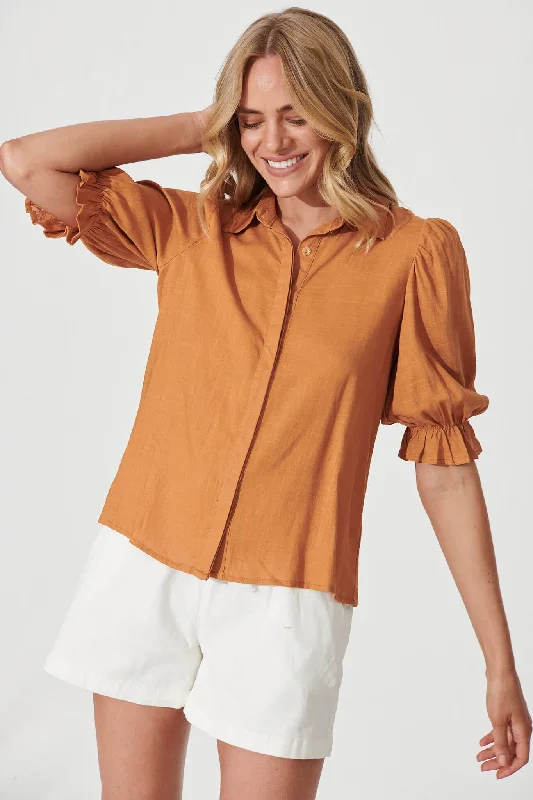 Lindy Shirt In Rust Linen Blend