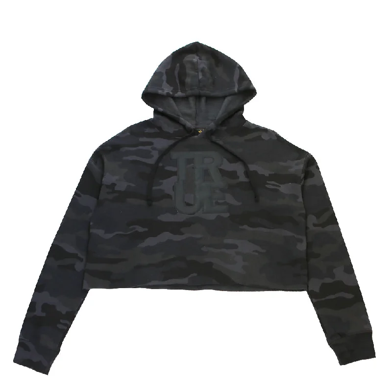 True Womens Logo Crop Hoodie Black Camo