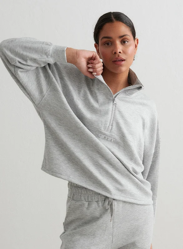 Light Grey Melange Comfy Modal Half Zip