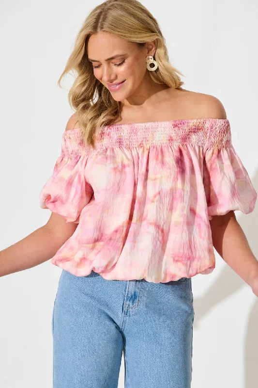 Olena Top in Pink Multi Watercolour