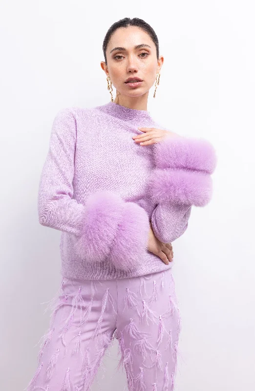 Eva Removable Fur Cuff Wool Sweater in Lilac