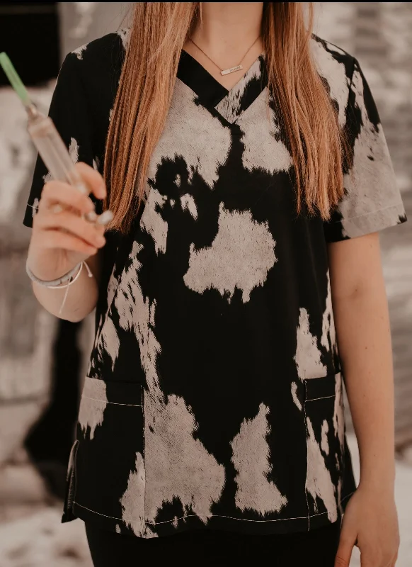 Cow Print Scrub Top