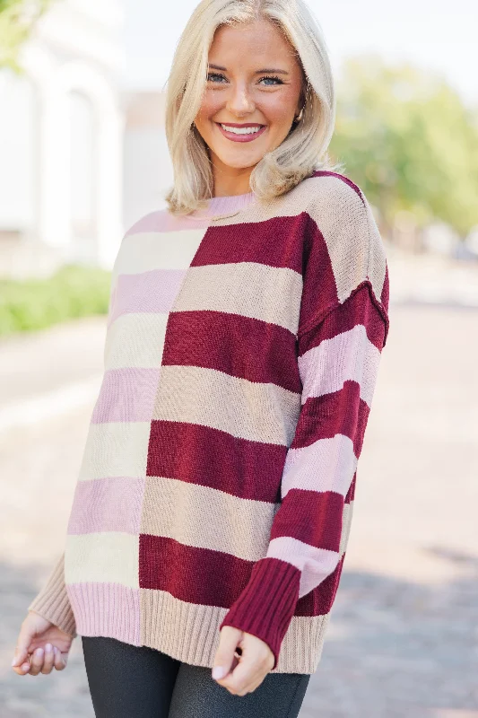 All About You Burgundy Red Striped Sweater