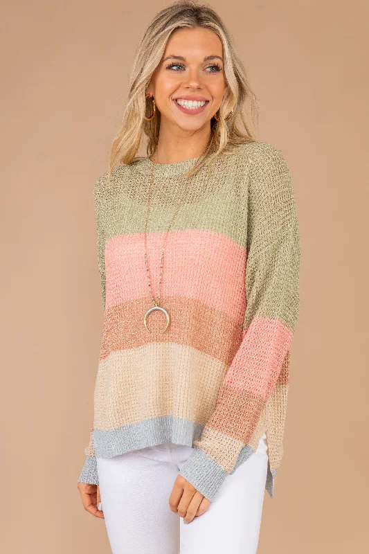 Simple Choices Sage Green Striped Sweater