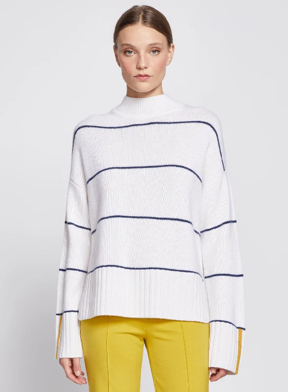 Striped Mock Neck Sweater Cream