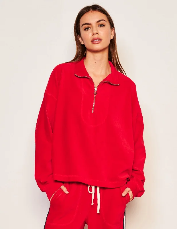 Sundry Crop Half Zip Popover Sweatshirt in Flare Red