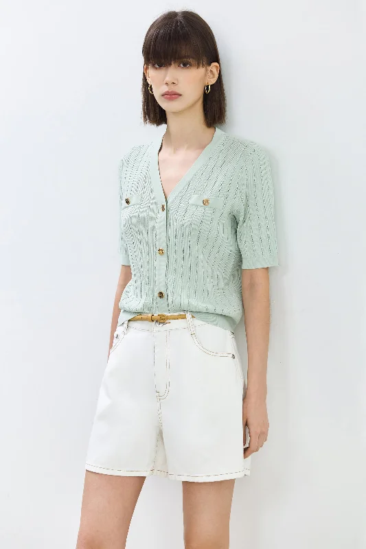 LILY Solid Color Short-Sleeve Knit Cardigan