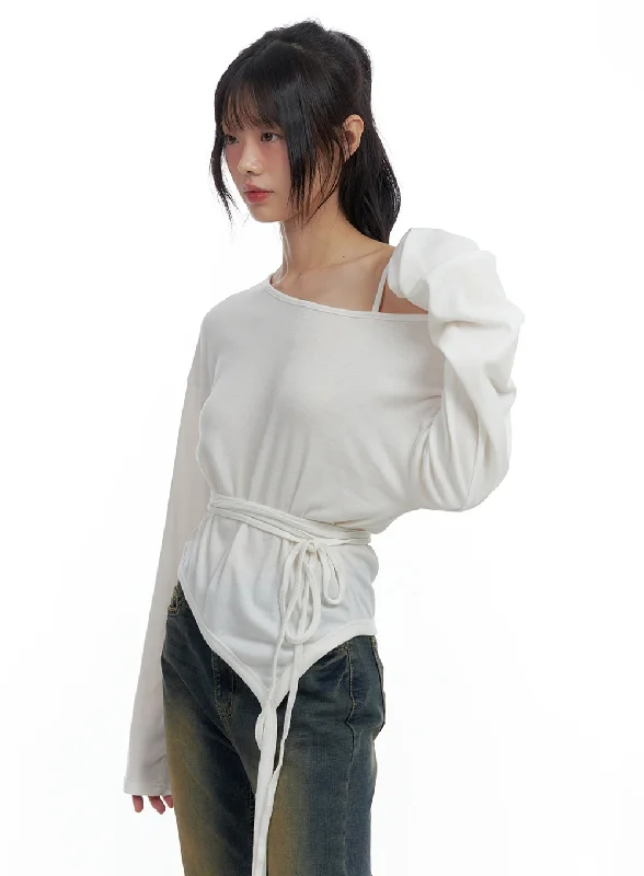 One-Shoulder Unbalanced Strap T-Shirt CS419