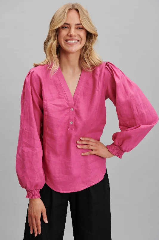 Republica Top In Hot Pink Pure Linen