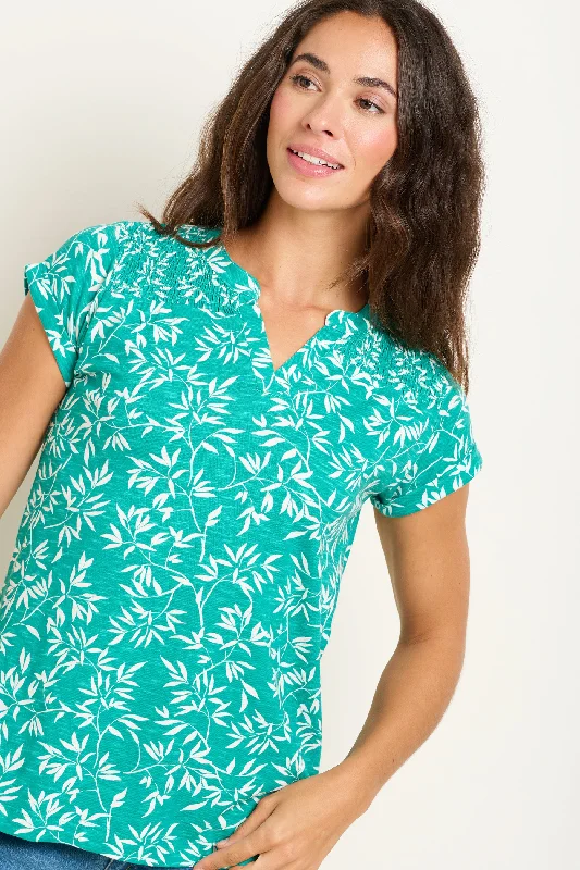 Notch Neck  Bamboo Leaves Tshirt