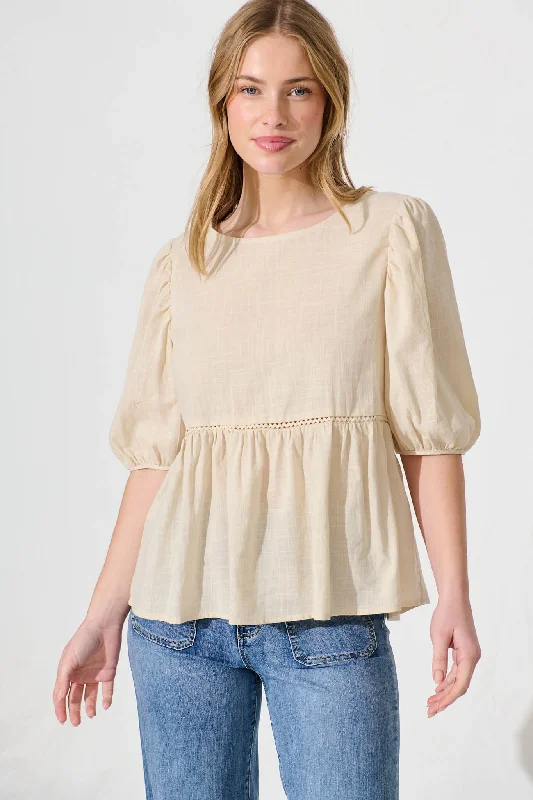 Stacy Top In Oatmeal Cotton Linen