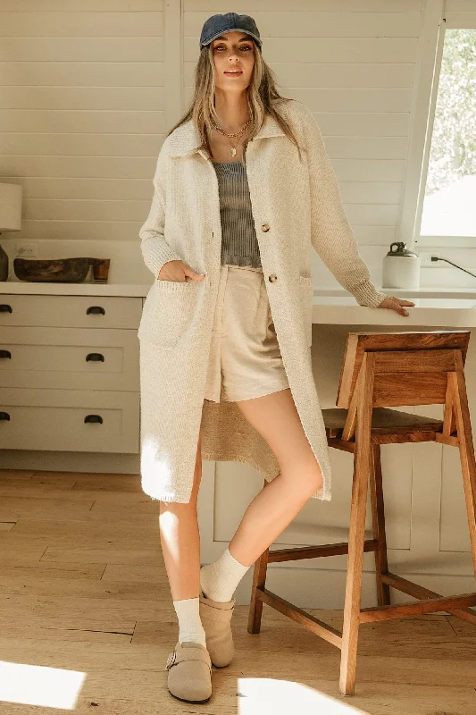 Ontario Long Button Cardigan | Oatmeal