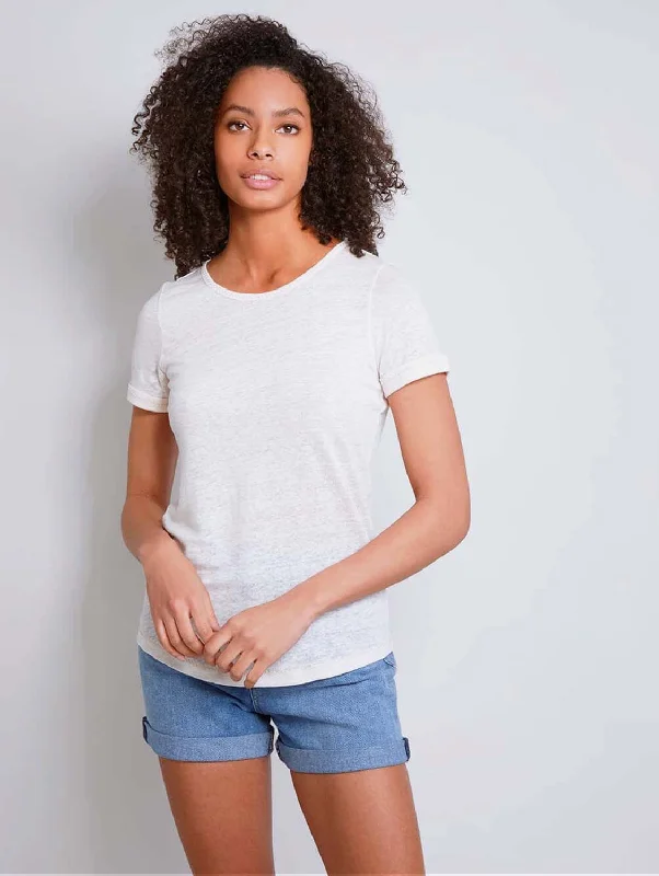 Rolled Sleeve Linen T-shirt | Pink