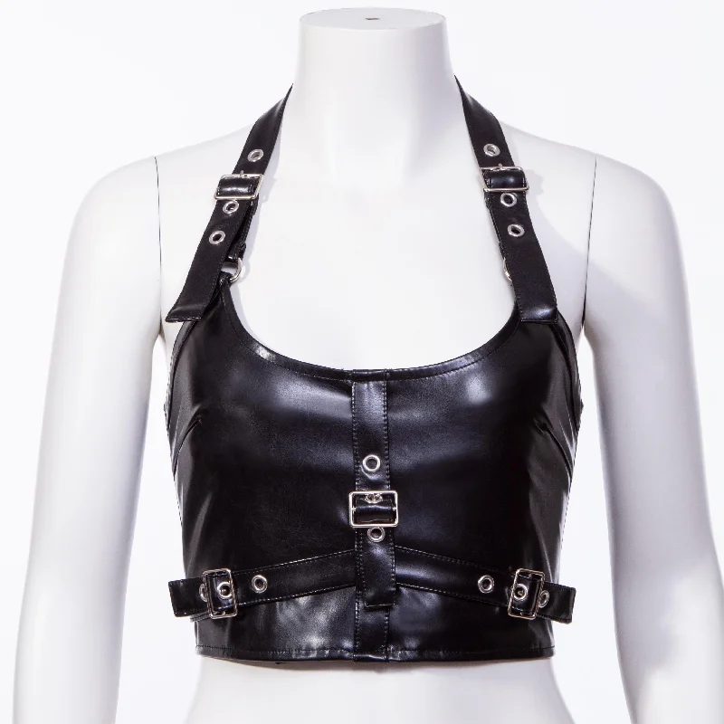 Women's Punk Halterneck Faux Leather Buckle Vest