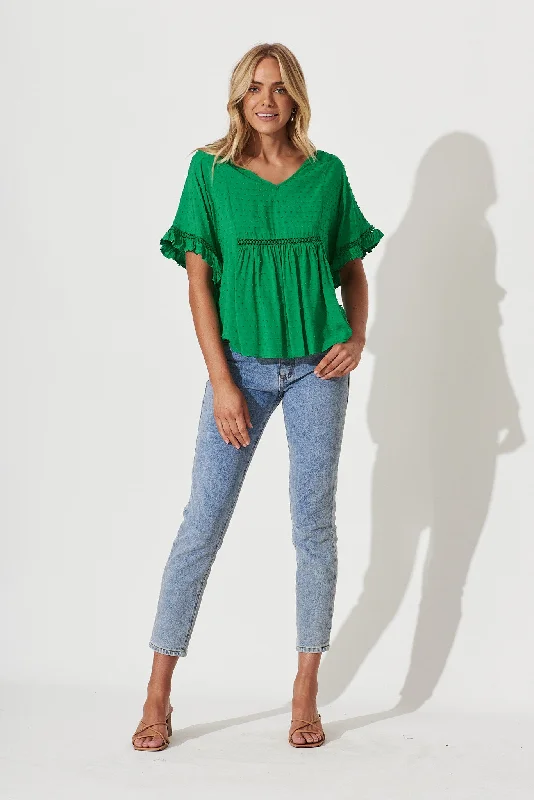 Delilah Top In Green Swiss Dot