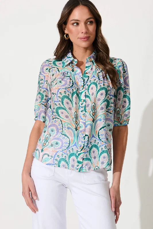 Haruna Shirt In Green Multi Paisley