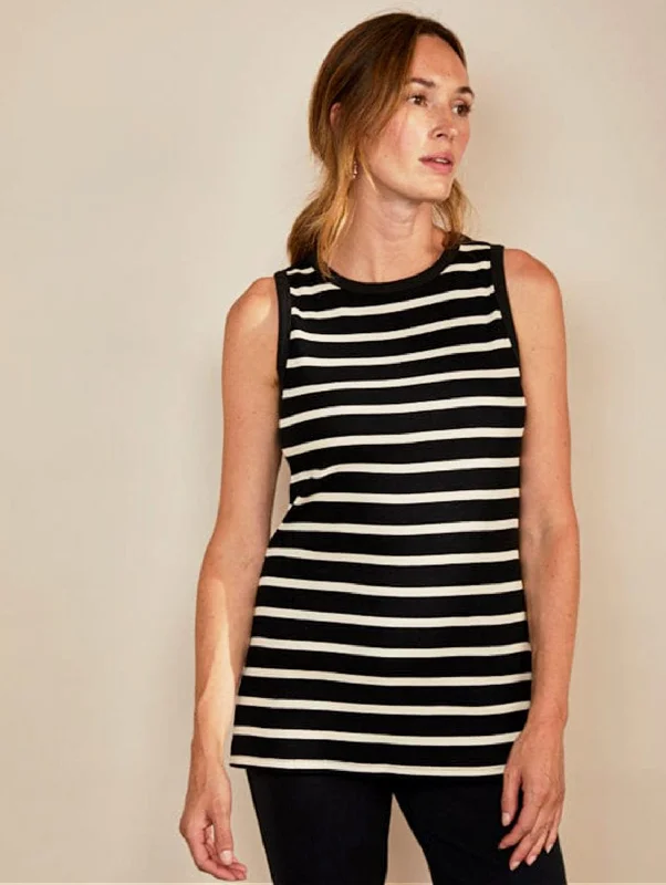 Rib Cotton Racer Vest | Black & White Stripe