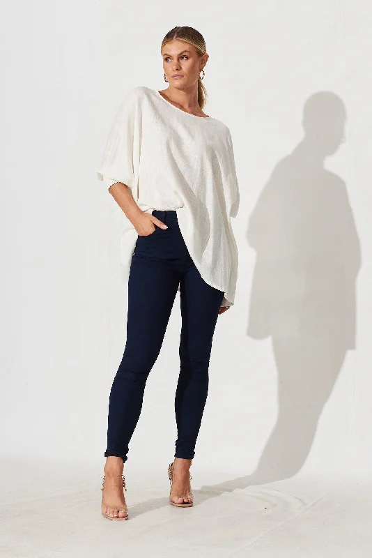 Devina Top In White Linen Blend