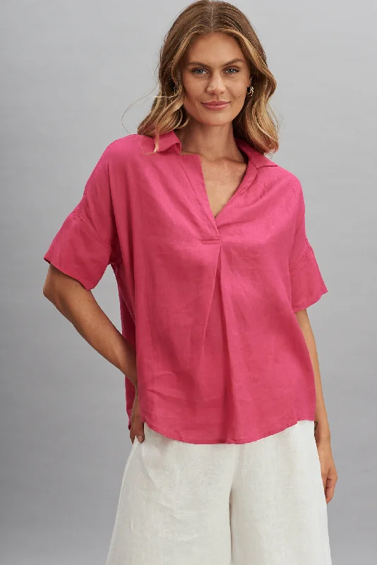 Ollie Top In Magenta Pure Linen