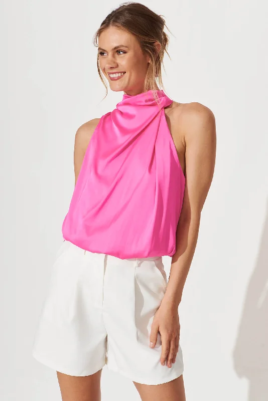 Roxanne Top In Hot Pink Satin