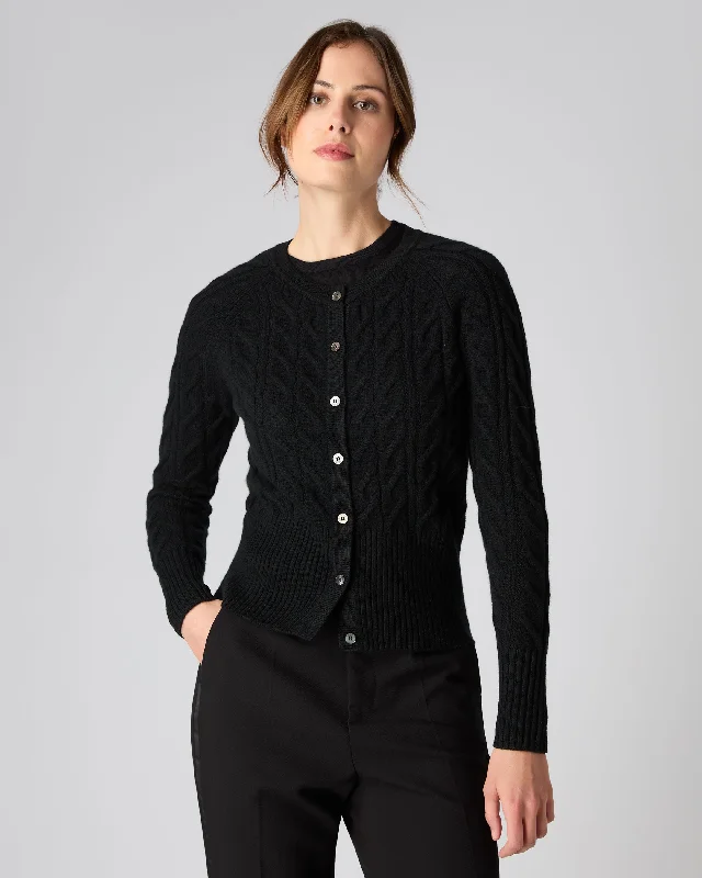 Women's Cable Cashmere Cardigan Black