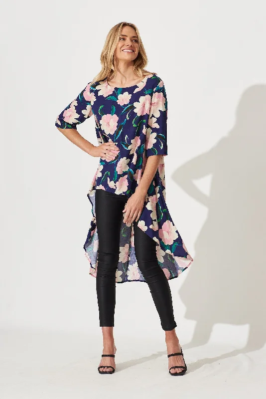 Give Love High Low Top In Navy With Blush Floral