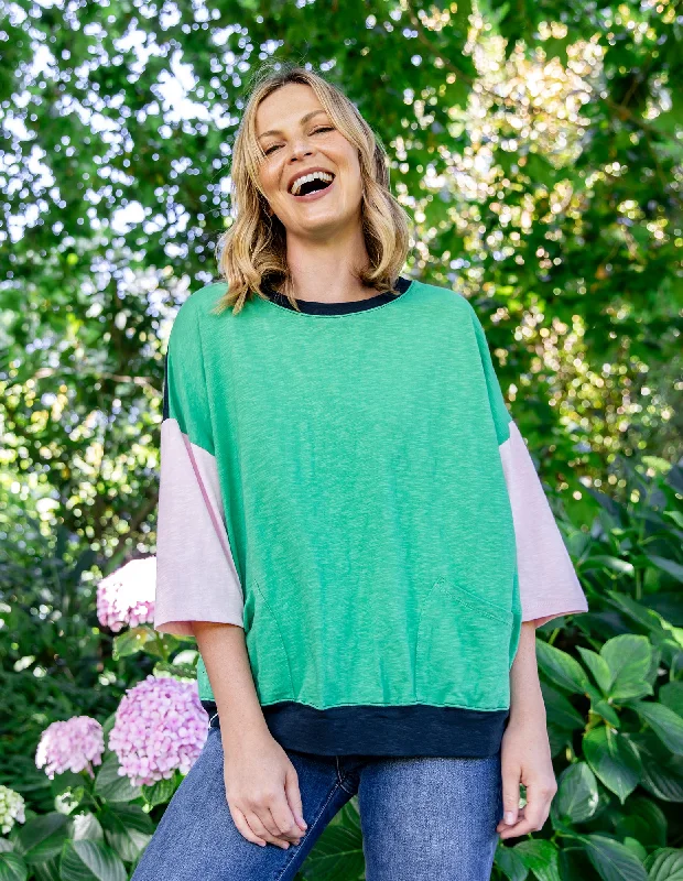 Mazie Colour Block Sweat Greenbriar