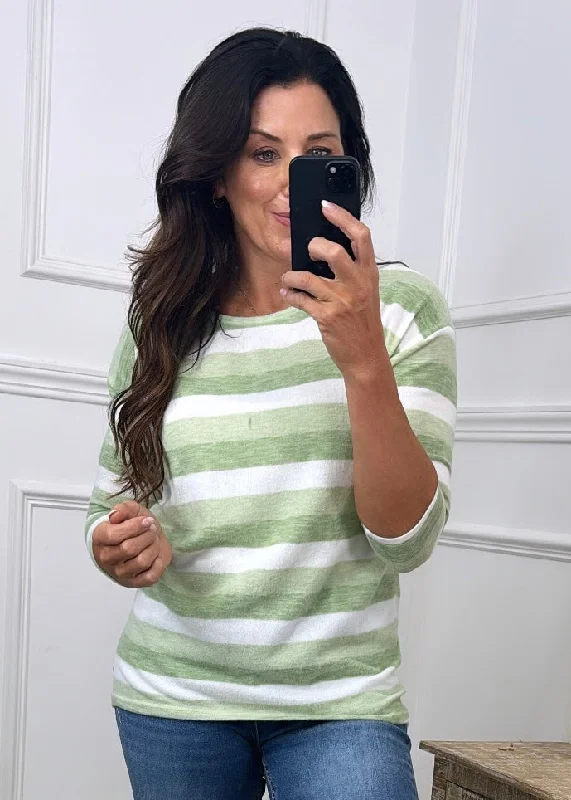 Mia Green Stripe Knit Top