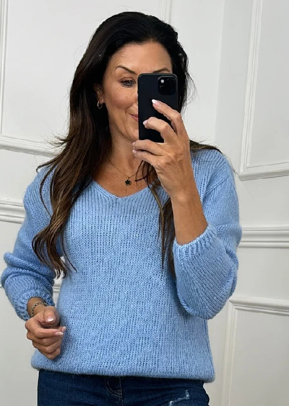 Cecilia Blue V Neck Pullover